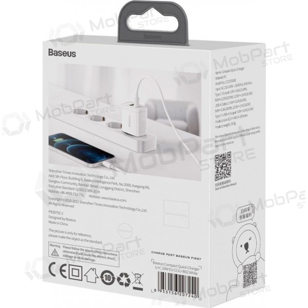 Carregador Baseus USB + Type-C 20W CCXJ-B02 (branco)