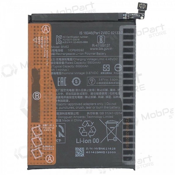 Xiaomi Redmi 9T / Redmi Note 9 4G / Poco M3 bateria, akumuliatorius (BN62) (original) Xiaomi Redmi 9T / Redmi Note 9 4G / Poco M3 bateria, akumuliatorius (BN62) (original)