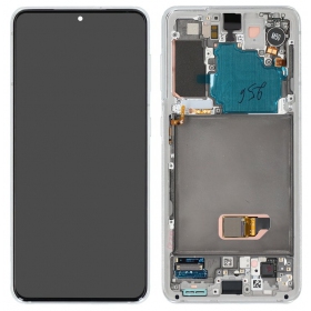 Ekranas Samsung G991 S21 5G su lietimui jautriu stikliuku e rėmeliu Phantom White original (service pack)