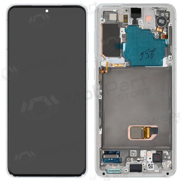 Ekranas Samsung G991 S21 5G su lietimui jautriu stikliuku e rėmeliu Phantom White original (service pack)