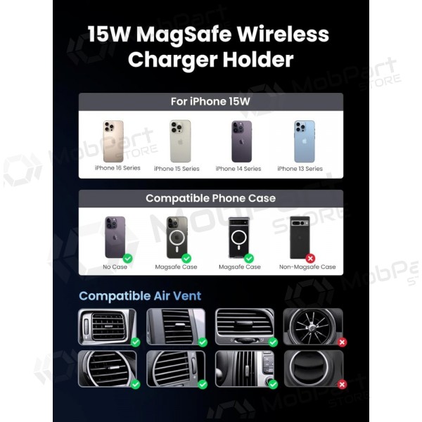 Automobilinis laikiklis-carregador Ugreen W708 MagSafe 15W (35970) preto