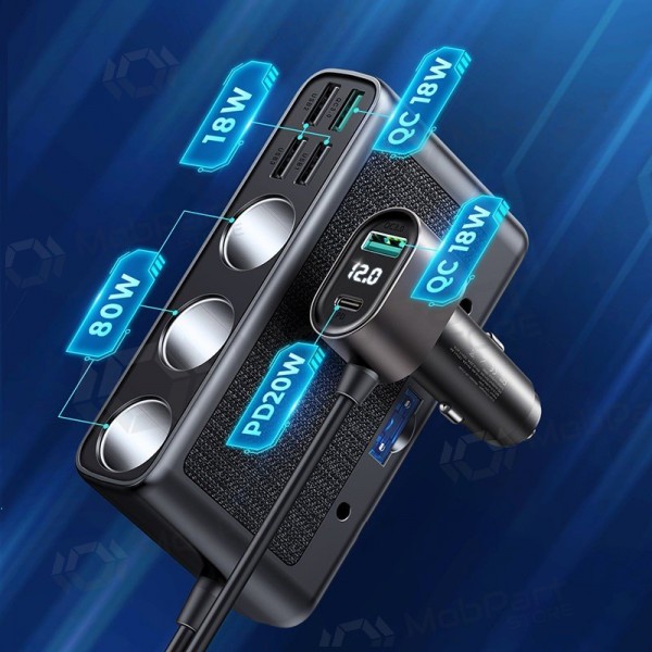 Carregador automobilinis Joyroom 9in1 154W 3x12V, PD USB Type-C, QC3.0 USB-A, 4xUSB-A JR-CL06