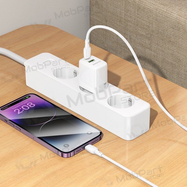 Carregador Borofone BN29 30W USB-C/USB-A + USB-C to Lightning cable 1.0m branco