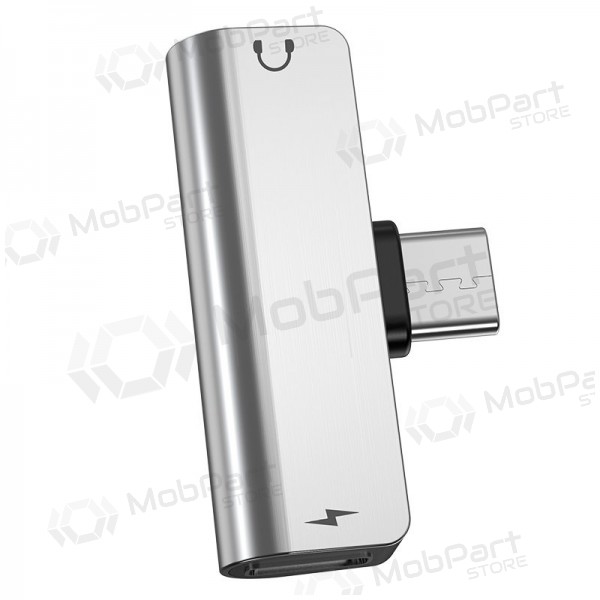 Adaptador Hoco LS26 iš Type-C į Type-C + 3,5mm (prata) Adaptador Hoco LS26 iš Type-C į Type-C + 3,5mm (prata)
