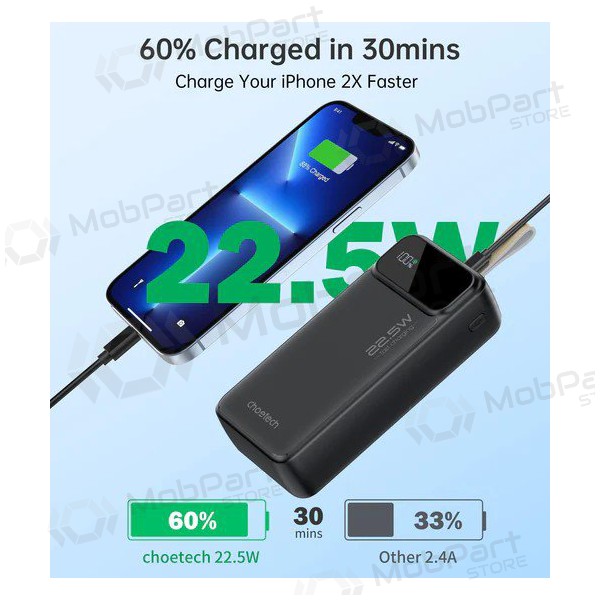 Bateria externa Power Bank Choetech B730 22.5W 30000mAh preto Bateria externa Power Bank Choetech B730 22.5W 30000mAh preto