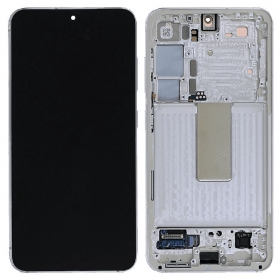 Ekranas Samsung S911 S23 5G su lietimui jautriu stikliuku e rėmeliu Cream original (service pack)