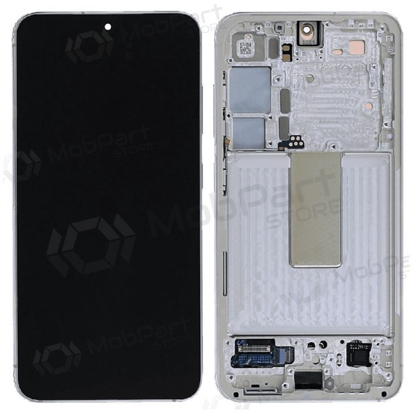 Ekranas Samsung S911 S23 5G su lietimui jautriu stikliuku e rėmeliu Cream original (service pack)