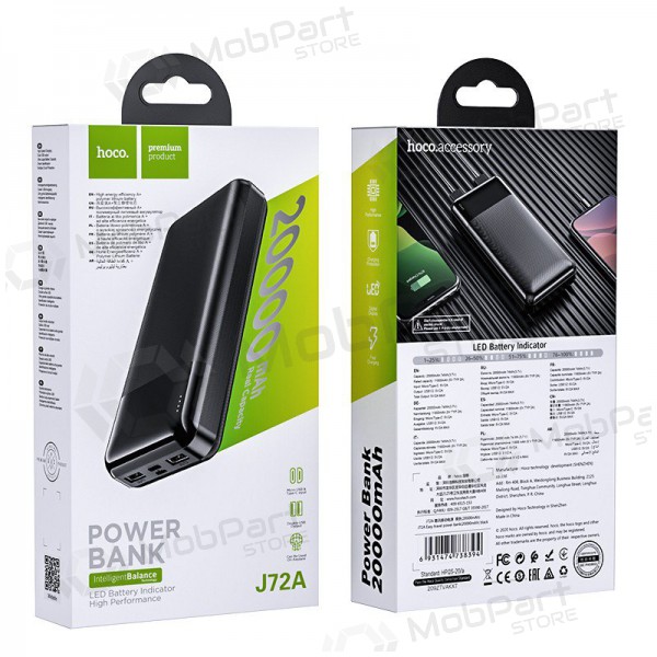 Bateria externa Power Bank Hoco J72A 20000mAh preto Bateria externa Power Bank Hoco J72A 20000mAh preto