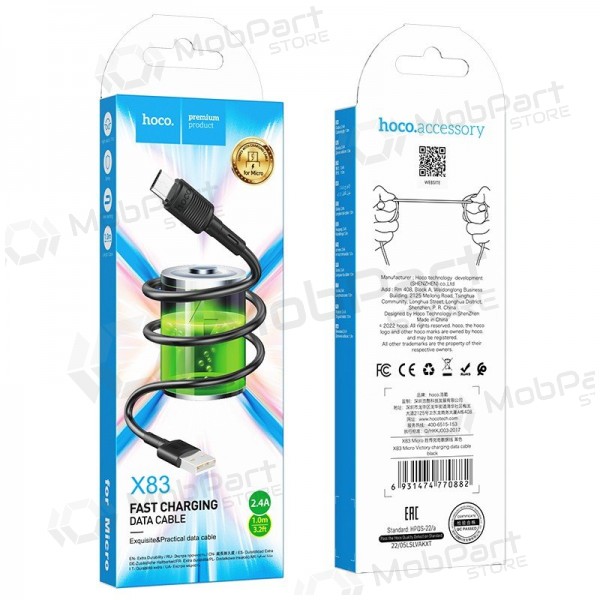 USB cabo Hoco X83 USB-A to MicroUSB 1.0m preto