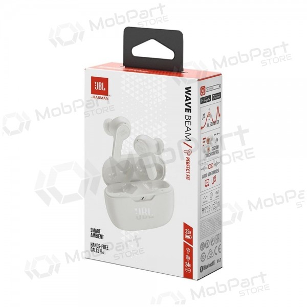 Auscultadores sem fio JBL Wave Beam TWS Bluetooth 5.2 brancos