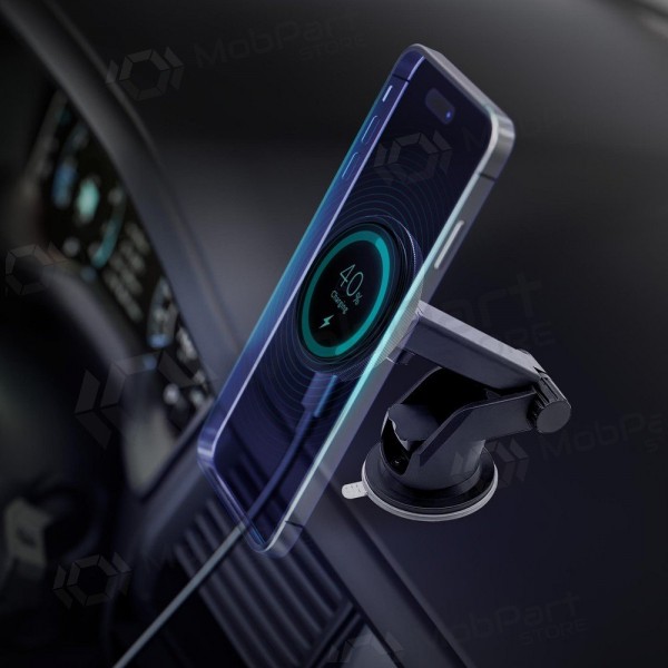 Suporte de telefone para carro com carregamento sem fios 3MK Car MagCharger 15 W no painel de bordo.
