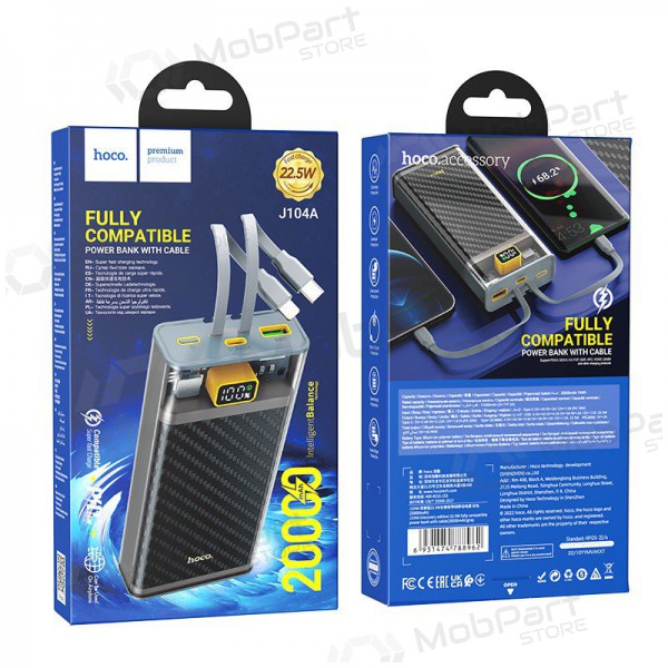 Bateria externa Power Bank Hoco J104A Discovery Edition 22.5W 20000mAh cinza Bateria externa Power Bank Hoco J104A Discovery Edition 22.5W 20000mAh cinza