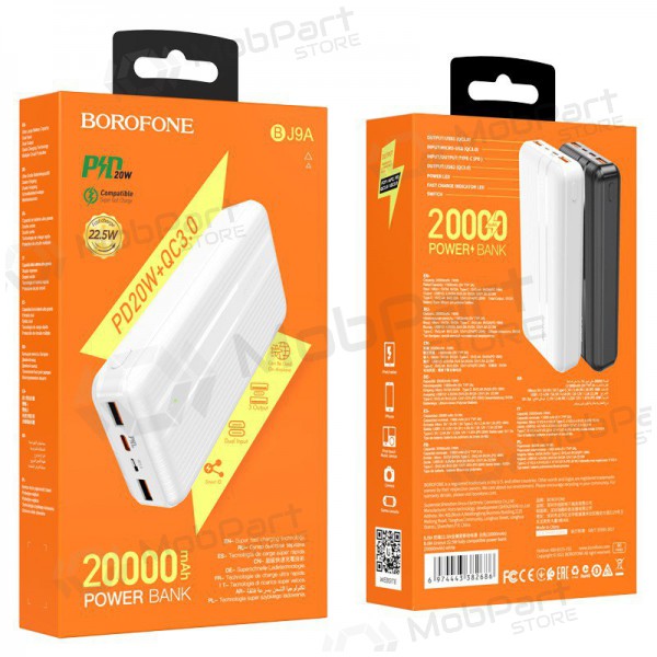 Bateria externa Power Bank Borofone BJ9A Type-C PD+Quick Charge 3.0 (3A) 20000mAh branco Bateria externa Power Bank Borofone BJ9A Type-C PD+Quick Charge 3.0 (3A) 20000mAh branco