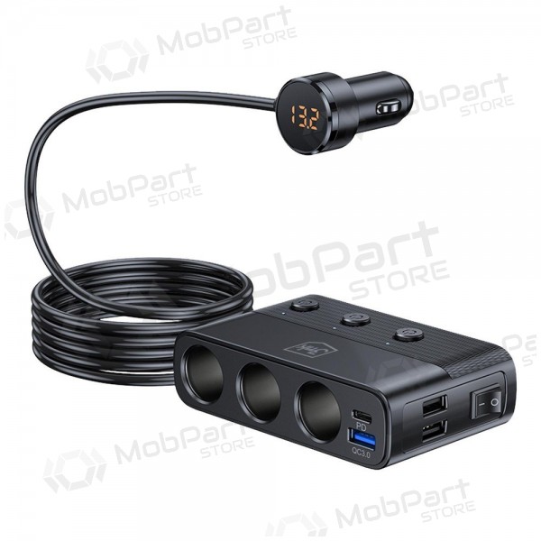 Carregador automotivo 3mk Car Power Splitter 120 W 3xUSB-A + USB-C 12V preto