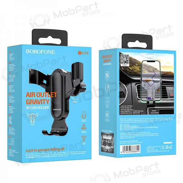 Automobilinis Universal telefono laikiklis Borofone BH74 mounted on ventilation grilles, preto Automobilinis Universal telefono laikiklis Borofone BH74 mounted on ventilation grilles, preto